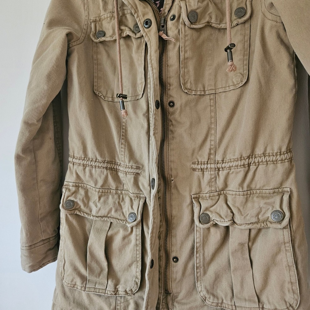 AEROPOSTALE Khaki‎ Utility Jacket Hooded Parka XS/TP Floral Lined - Picture 6 of 12